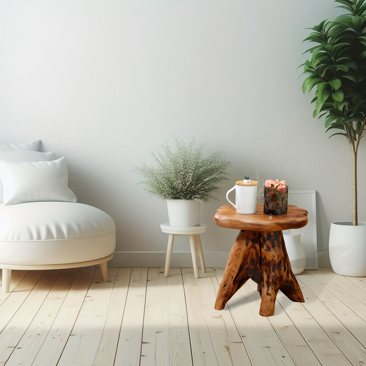 Organizedlife Live Edge Cedar Wood Stool Tree Stump Side Table Plant Stand & Nightstand 250 Lbs Capacity Solid Fir for Garden Living Room & Bedroom – Rustic Natural Decor