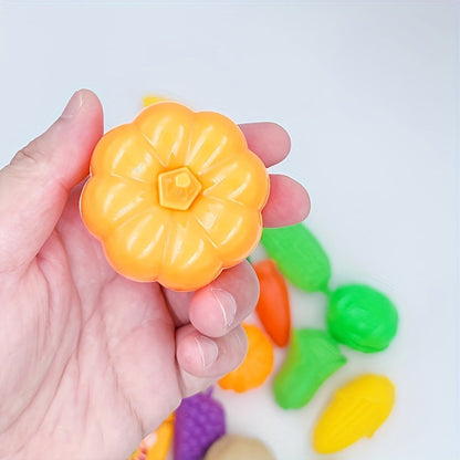 18 Pcs Kids Simulation Kitchen Toy Set Mini Cutting Fruit Vegetable Food Pretend Play Toys Skills Development Birthday Gift for Boys Girls Ages 3+ Random Colors