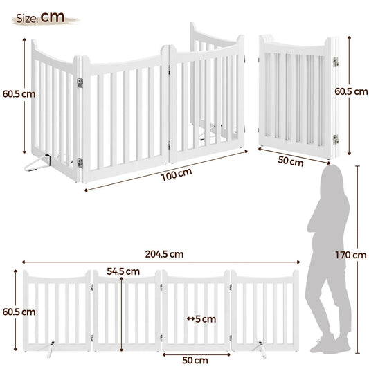 Freestanding Wooden Dog Gate 3-Panel with Door, 24"/36" Height, Anti-Scratch, Two Support Feet, Indoor Pet Barrier for Doorway Stairs Hallway, for Small Dogs & Puppies, White