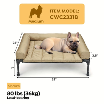 Cooling Elevated Dog Bed with Removable Pillow-Top Mat – Raised Bolster Dog Cot with Breathable Mesh Non-Slip Feet Dog Sofa Bed for Indoor & Outdoor Use