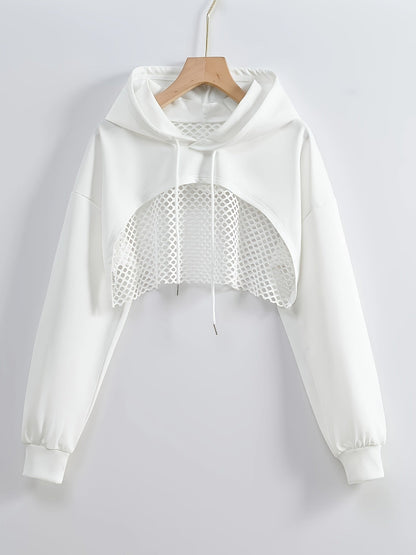 Women's Mesh Hoodie Solid Color American Street Style Sweet Spicy Fashion Jacket Top Black White XS S M L XL XXL