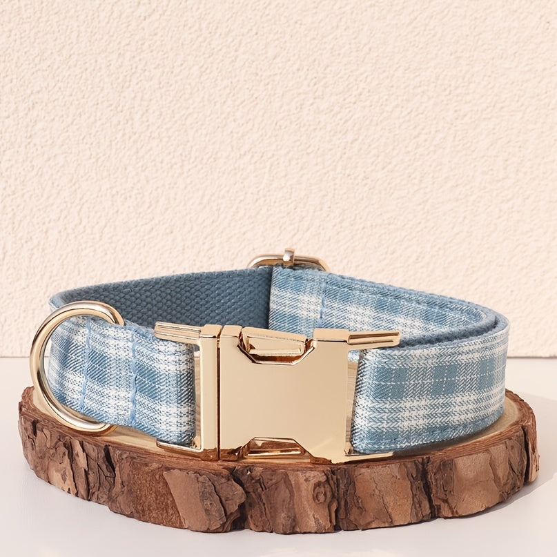 Personalized Dog Collar with ID Tag - Customizable Anti-Lost Pet Collar in 21 Styles, Adjustable XS to XL for Small Medium Large Dogs, Plaid Floral Dot Patterns, Engraved Contact Information