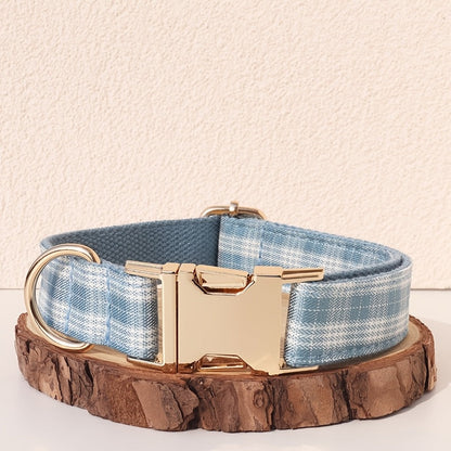Personalized Dog Collar with ID Tag - Customizable Anti-Lost Pet Collar in 21 Styles, Adjustable XS to XL for Small Medium Large Dogs, Plaid Floral Dot Patterns, Engraved Contact Information