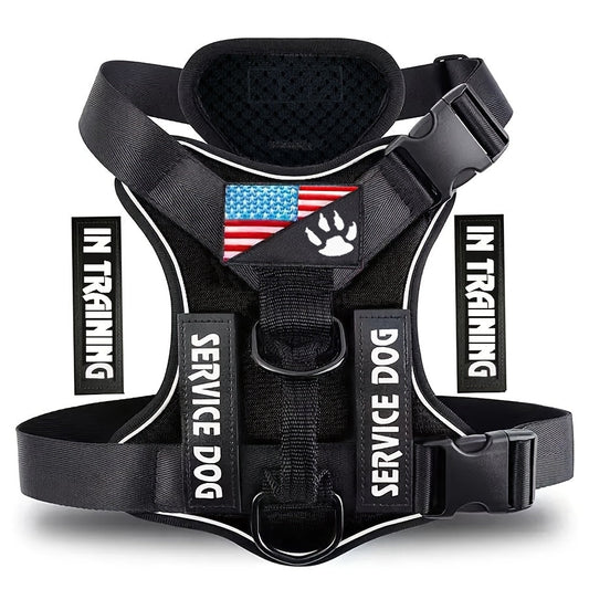 Reflective Dog Harness Vest with 5 Customizable Patches Adjustable Soft Oxford No-Pull Pet Harness with Mesh Lining Easy Control for Small Medium Large Dogs – Escape-Proof Dog Walking Vest Harness