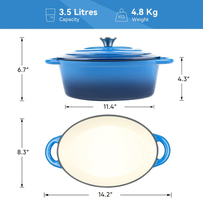 Enameled Cast Iron Dutch Oven with Lid & Dual Handles - For Bread Baking, Slow Cooking & Roasting, Works on All Heat Sources, Large Capacity & Standard Options - 5 Colors