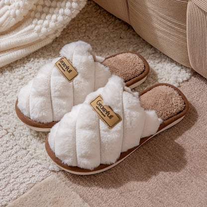 Pineapple Grain Contrast Color Plush Slippers - Unisex, Non-Slip, Warm & Cozy Slip-On Indoor Home Slippers for Autumn & Winter - US 4.5–14 - Ivory White, Pink Red, Light Grey, Royal Blue & Yellow