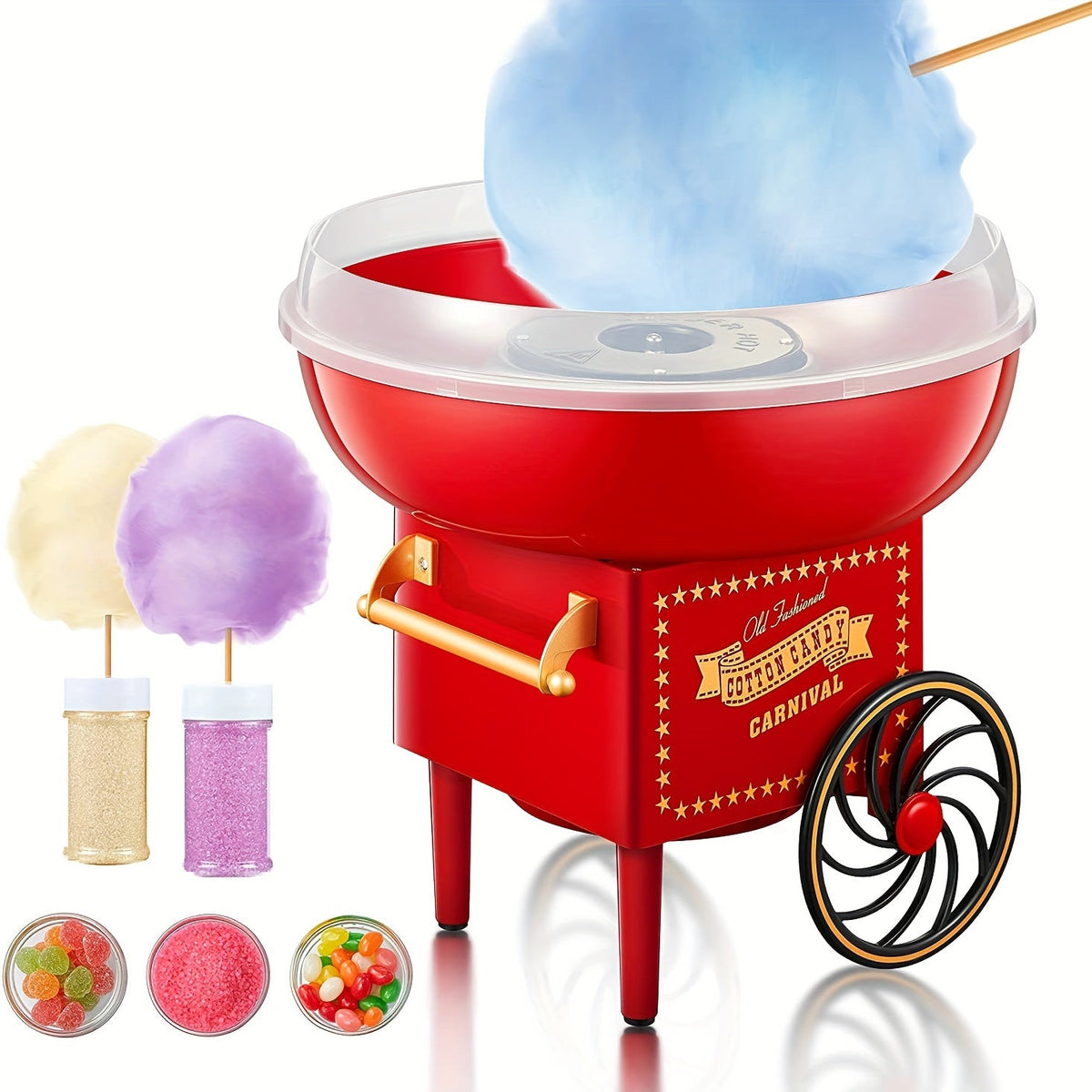 Retro Cotton Candy Machine Kit – Easy-to-Use Candy Maker with Comprehensive User Guide for Parties & Fun Gatherings in Red White & Pink