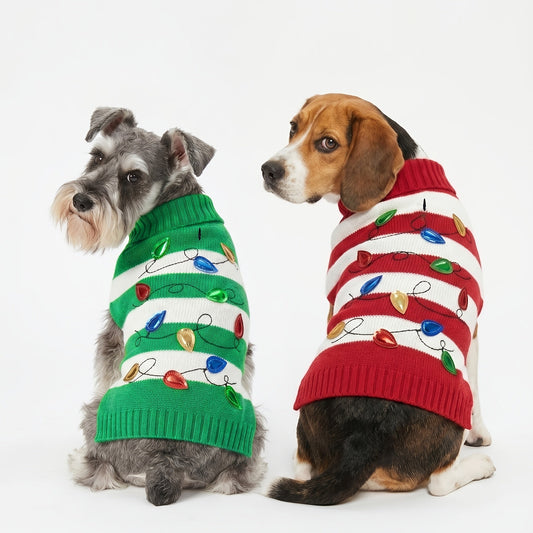 Dog Christmas Sweater Vest Knit Pullover – Warm Soft Thick Winter Holiday Pet Sweater for Small Medium Dogs, XS to XXL, Fits Chihuahua Yorkie Pug Dachshund Schnauzer Bulldog Teddy, Red & Green
