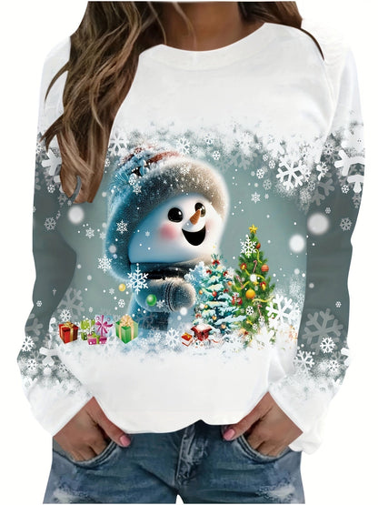 Christmas Print Crew Neck Long Sleeve Loose Pullover Sweatshirt Women Holiday Festive Casual Tops US Warehouse