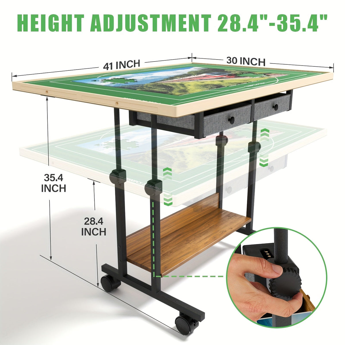 Wooden Puzzle Table with Legs, 6 Drawers & 4 Wheels - 5-Degree Tilting Board, Height Adjustable, Multi-Functional for Jigsaw Puzzles, Chess & Reading, Home Decor Gift (35x26" for 1500 pcs or 41x30" for 2000 pcs)