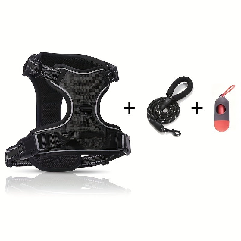 3pcs Anti-Escape Dog Harness Set with Leash & Poop Bag Dispenser – Adjustable No-Pull Chest Harness for Medium & Large Dogs – Complete Dog Walking Gear Set for Outdoor Adventures