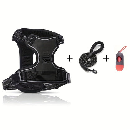 3pcs Anti-Escape Dog Harness Set with Leash & Poop Bag Dispenser – Adjustable No-Pull Chest Harness for Medium & Large Dogs – Complete Dog Walking Gear Set for Outdoor Adventures