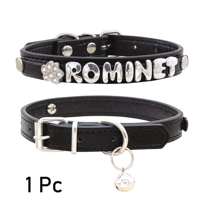 Personalized Faux Leather Cat & Dog Collar with Pendant Tag, Customized ID Collar for Small & Medium Dogs and Cats, Adjustable Pet Collar with Exquisite Charm Decoration, 11 Colors XS to M