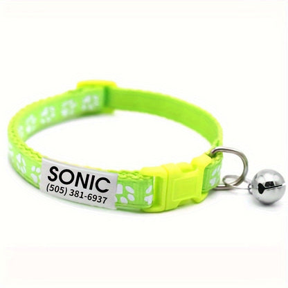 Personalized Adjustable Dog & Cat Collar with Paw Print Design - Colorful Customized Pet ID Tag Collar Stylish Safe Breakaway for Small Medium Large Pets Christmas Gift