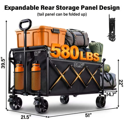 Collapsible Wagon Cart 360 520 580 600LBS Heavy Duty Foldable Utility Wagon with Wheels for Grocery Camping Garden Sports Shopping Beach