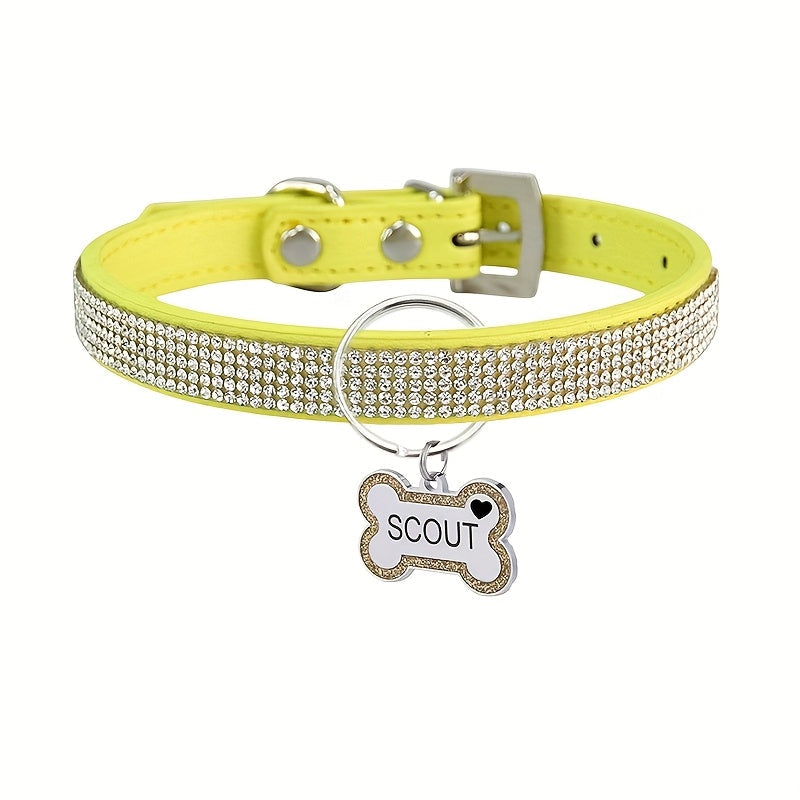 Personalized Pet Collar with Rhinestone Diamond Decoration & Free Engraved ID Tag – Adjustable Anti-Lost Cat & Dog Collar – Japanese Style Bling Collar for Small Medium Dogs & Cats, Multiple Colors & Sizes