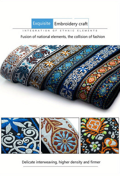 Adjustable Embroidered Guitar Strap with PU Leather Ends – Boho National Style, 35–57 Inch Length, Fits Acoustic, Electric, Classical Guitar & Bass, 11 Unique Designs