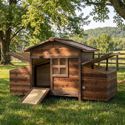 Weatherproof Wooden Chicken Coop with Double Nest Boxes Large Outdoor Poultry Hutch with Resting Area for Chickens Rabbits & Ducks – All-Season Safe & Easy Assembly