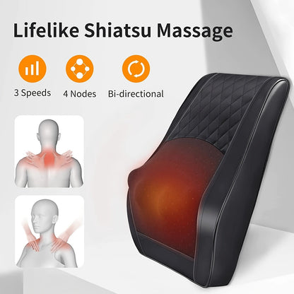 Shiatsu Neck & Shoulder Massager with Heat - Kneading, Rolling & Vibrating for Neck Traps Back Legs, Portable for Home Office Travel, Gift for Men & Women - Black & Brown