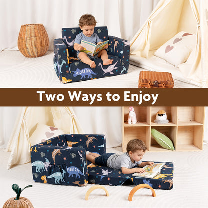 2-in-1 Kids Sofa Fold-Out Convertible Chair – Toddler Couch to Lounger with Washable Cover for Reading Playing Napping Boys Girls