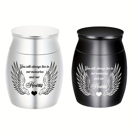 Small Keepsake Cremation Urn for Human or Pet Ashes – Mini Aluminum Alloy Funeral Urn with You Will Live in Our Memories Engraving, Memorial Ash Holder for Adults & Pets, Silver or Black