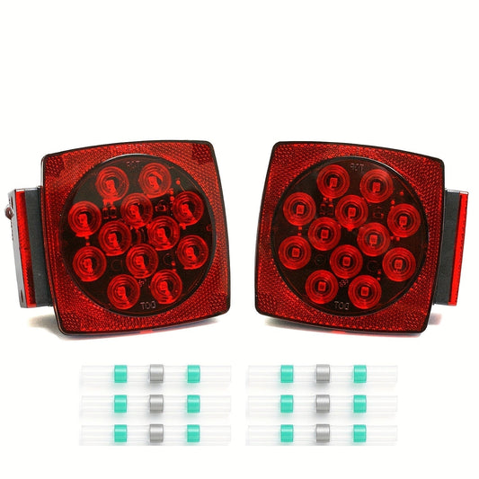 12V LED Trailer Lights Kit Stop Tail Turn Signal License Plate Light for Trailers Under 80" - Square Trailer Tail Lights for Boat Trailer Truck RV Camper Marine with Wiring Options