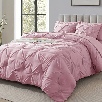 Comforter Set 7 Piece Queen King Full - Soft Microfiber Pintuck Pleated Bed in a Bag Complete Bedding Set with Comforter, Fitted Sheet, Flat Sheet & Pillowcases, All Season Home & Dorm Bedding
