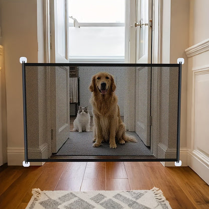 Foldable Pet Safety Gate for Dogs & Cats – No Drill Install, Adjustable Height, Mesh Barrier, Portable Lightweight Baby Gate for Stairs Doorways Hallways Indoor Home Use