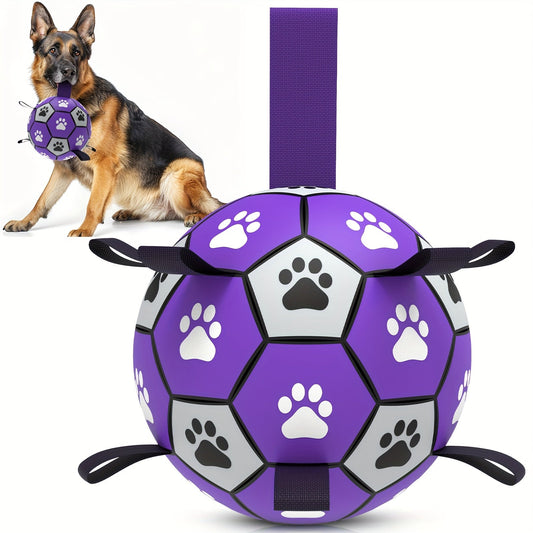 Dog Soccer Ball with Straps Interactive Training Toy - Durable Bouncy Fetch Ball Floats on Water, Indoor Outdoor Play for Small Medium Large Dogs, High-Energy Exercise Ball for All Breeds