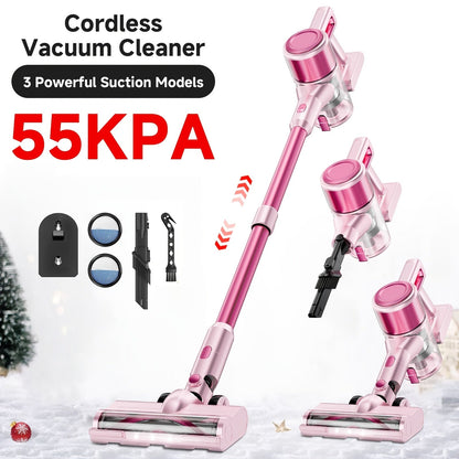 55KPa Cordless Stick Vacuum Cleaner 8-in-1 – Lightweight Powerful Handheld Vacuum with LED Light for Hardwood Carpet Floor Pet Hair Home Car