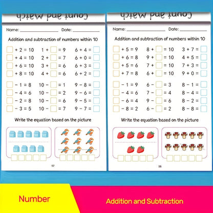 Kids Math Workbook for Preschool & Kindergarten – 64-Page Addition & Subtraction Practice, Number Tracing Handwriting Copybook, Ages 3-6 Early Learning