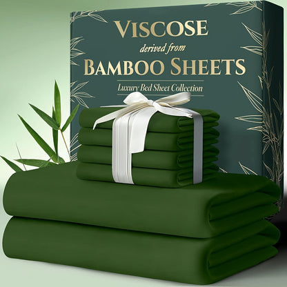 Cooling Bamboo Bed Sheet Sets Deep Pocket | Ultra-Soft Breathable 4-Piece Sheets for Hot Sleepers | Twin Full Queen King | Moisture-Wicking Temperature Regulating Pillowcases Included