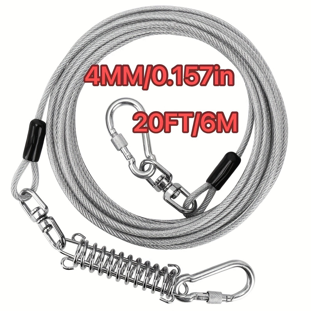 Heavy Duty Dog Leash 6 10 15 30 50 75 100 Feet Long Training Tie Out Cable for Large Dogs Up to 500 lbs Durable Bite-Resistant Yard Running Rope Lead