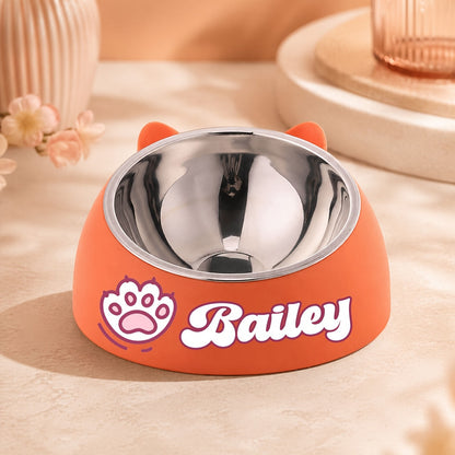 Personalized Stainless Steel Tilted Pet Bowl for Cats and Dogs Custom Name Ergonomic Neck Protection Food Water Bowl Great Gift for Pets Small Medium Large