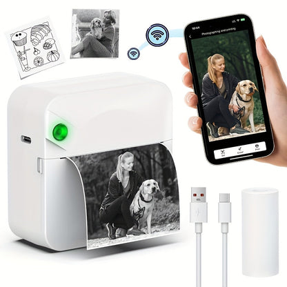 Mini Thermal Sticker Printer Inkless, Wireless Pocket Photo Printer with 1 Roll Thermal Paper, Portable Bluetooth Label Maker for Photos, Journaling, Notes & Memos – Cute Gift for Girls & Students