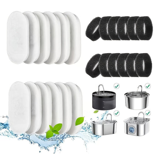 Cat Water Fountain Replacement Filters 24-Pack - Multi-Stage Filtration Filters & Activated Carbon Cotton for Stainless Steel Pet Water Fountains, Compatible with Adjustable Flow Dog & Cat Fountain