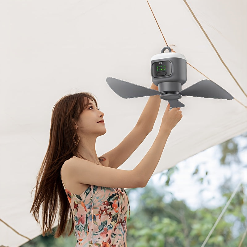 12000mAh Camping Fan with LED Light & Remote Control - 4 Speeds, 8-Hour Timer, Up to 30 Hours Runtime, Rechargeable Battery Ceiling Fan for Tent Outdoor Indoor Bedroom - Grey