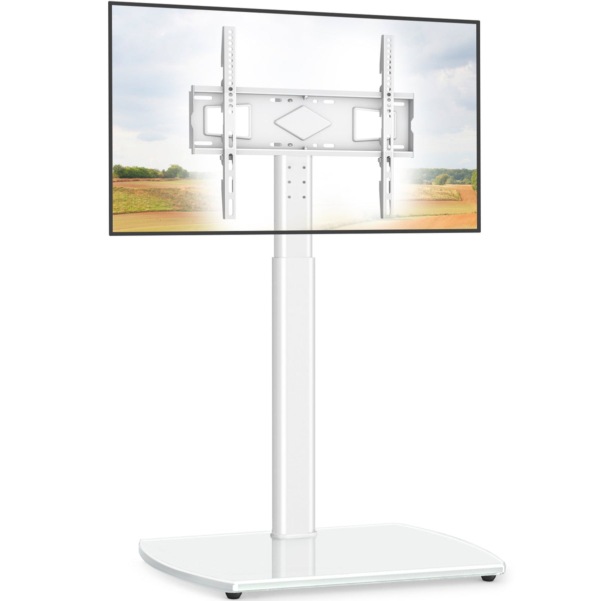 Height Adjustable Swivel TV Floor Stand for 32-65 Inch TVs – Universal LCD LED Flat Screen with Apple TV Roku Mount Cable Management & Tempered Glass Base