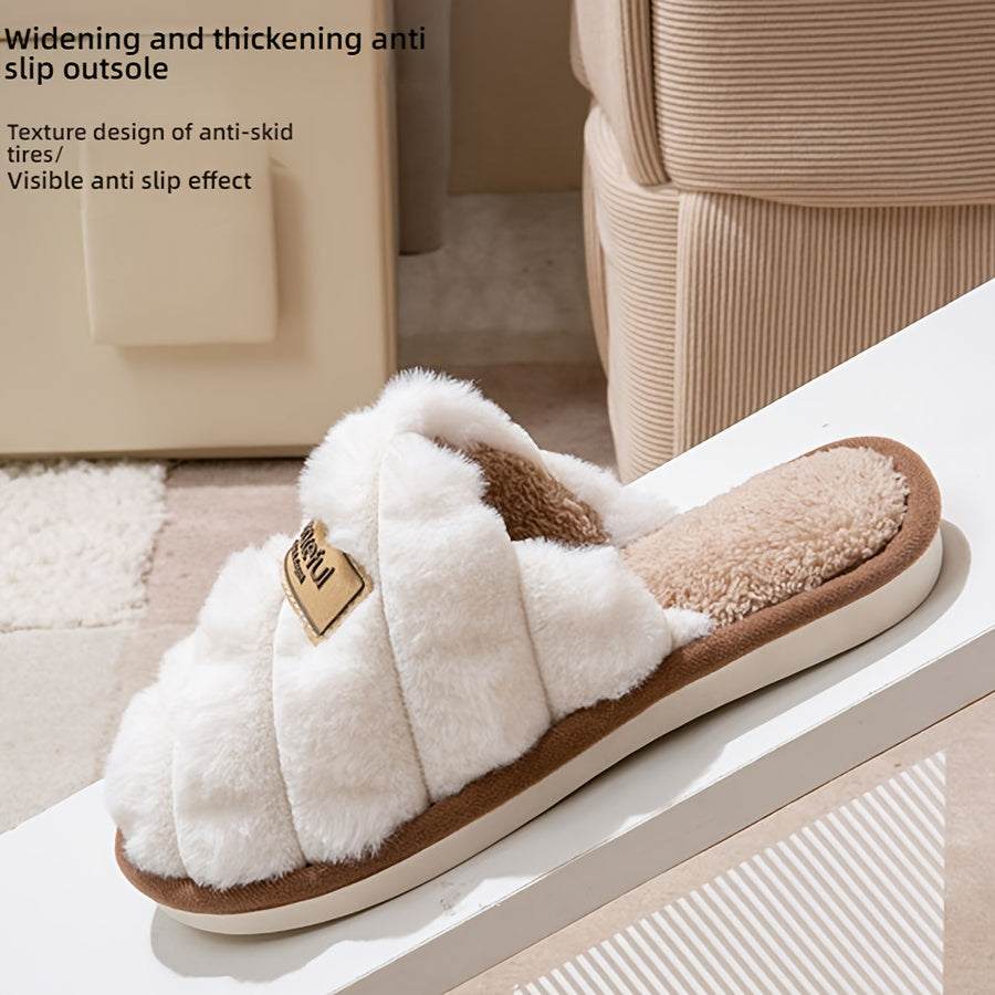 Pineapple Grain Contrast Color Plush Slippers - Unisex, Non-Slip, Warm & Cozy Slip-On Indoor Home Slippers for Autumn & Winter - US 4.5–14 - Ivory White, Pink Red, Light Grey, Royal Blue & Yellow