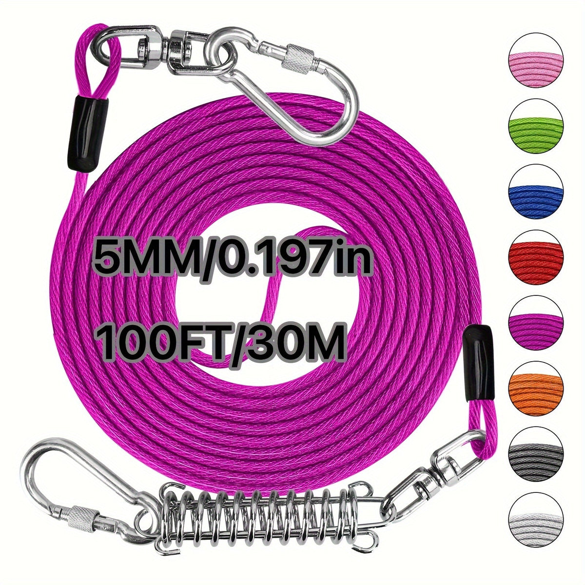 Heavy Duty Dog Leash 6 10 15 30 50 75 100 Feet Long Training Tie Out Cable for Large Dogs Up to 500 lbs Durable Bite-Resistant Yard Running Rope Lead