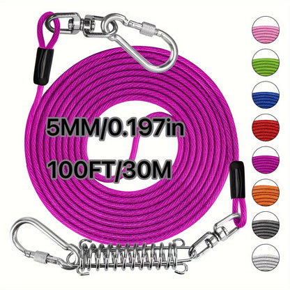 Heavy Duty Dog Leash 6 10 15 30 50 75 100 Feet Long Training Tie Out Cable for Large Dogs Up to 500 lbs Durable Bite-Resistant Yard Running Rope Lead
