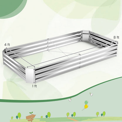 8x4x1FT Galvanized Raised Garden Bed, 30.5 Cu Ft, Open-Ended Base, X-Bar Reinforced Frame, Rustproof, Tool-Free Assembly, for Vegetables, Flowers, Herbs & Fruit, Patio, Yard, Silver