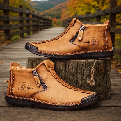 Men's Ankle Boots Hand-Stitched Casual Loafers Slip-On Outdoor Work Shoes for Men – 4 Colors, Sizes US 7.5-12.5, Durable Non-Slip Sole