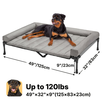 Cooling Elevated Dog Bed with Removable Pillow-Top Mat – Raised Bolster Dog Cot with Breathable Mesh Non-Slip Feet Dog Sofa Bed for Indoor & Outdoor Use