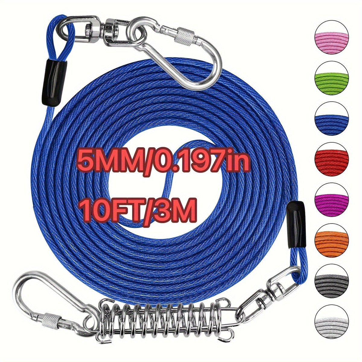 Heavy Duty Dog Leash 6 10 15 30 50 75 100 Feet Long Training Tie Out Cable for Large Dogs Up to 500 lbs Durable Bite-Resistant Yard Running Rope Lead
