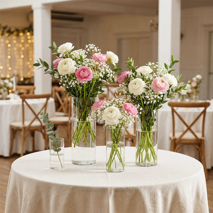 WHONLINE 36-Piece Clear Glass Cylinder Vases 4 6 8 10 Inch for Centerpieces Wedding Decorations & Indoor Home Decor Hurricane Candle Holder for Table Shelf & Party