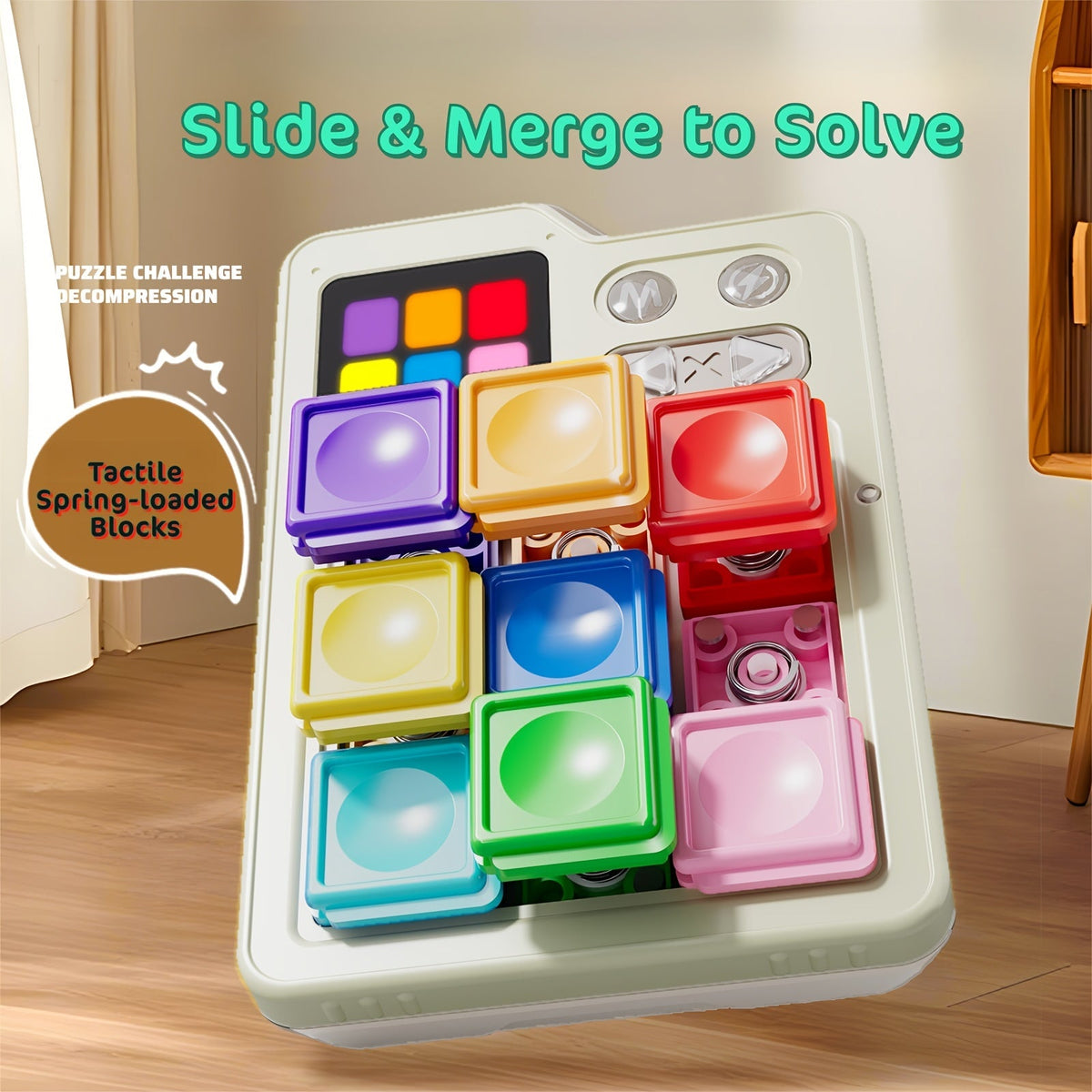 Electronic Klotski Brain Teaser Game Console Huarong Dao Puzzle Toy with Sound Effects Induction Gameboard Progressive Difficulty STEM Educational Toy Kids Adults Gift