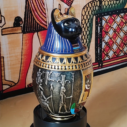 Pet Urn for Ashes Egyptian Pharaoh Anubis God Figurine - Decorative Resin Memorial Urn for Cat & Dog Cremation Ashes, Unique Home Decor Keepsake Jar, Meaningful Pet Loss Sympathy Gift