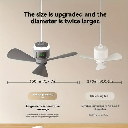 12000mAh Camping Fan with LED Light & Remote Control - 4 Speeds, 8-Hour Timer, Up to 30 Hours Runtime, Rechargeable Battery Ceiling Fan for Tent Outdoor Indoor Bedroom - Grey