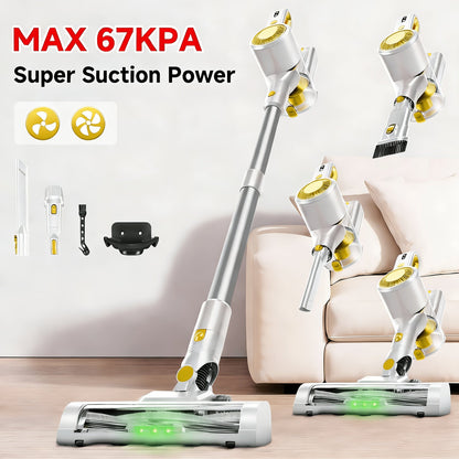 Wired & Wireless Cordless Stick Vacuum Cleaner - 55–70 KPa, 3-Speed, 45-Min Battery, Detachable Battery, LED Floor Brush - Pet Hair, Carpet & Hard Floor - Lightweight Handheld